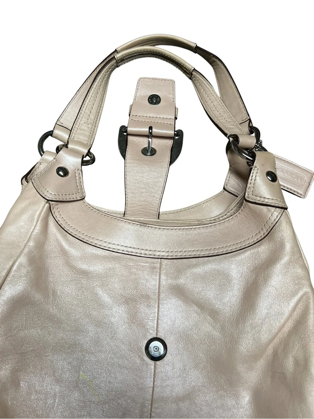 Coach SoHo Lynn shell pink beige leather hobo shoulder bag Y2K